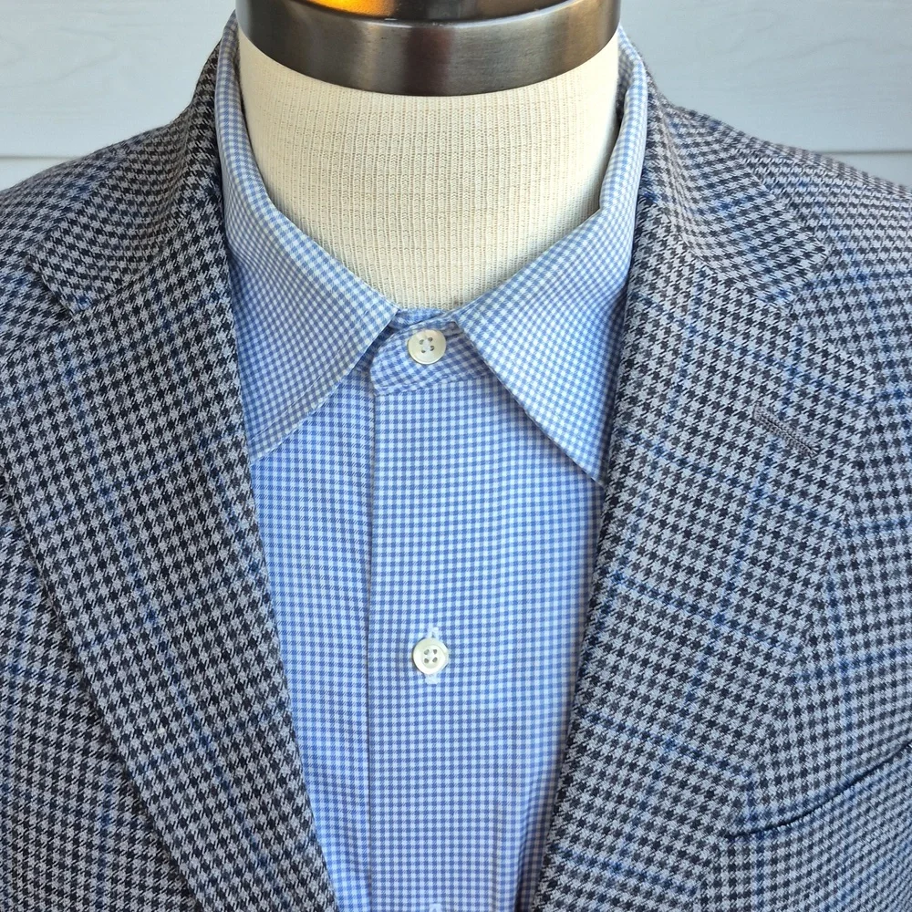 HART SCHAFFNER MARX Blue Grey Black‎ Plaid Wool Blend Sz 40 R Mens Sport Coat